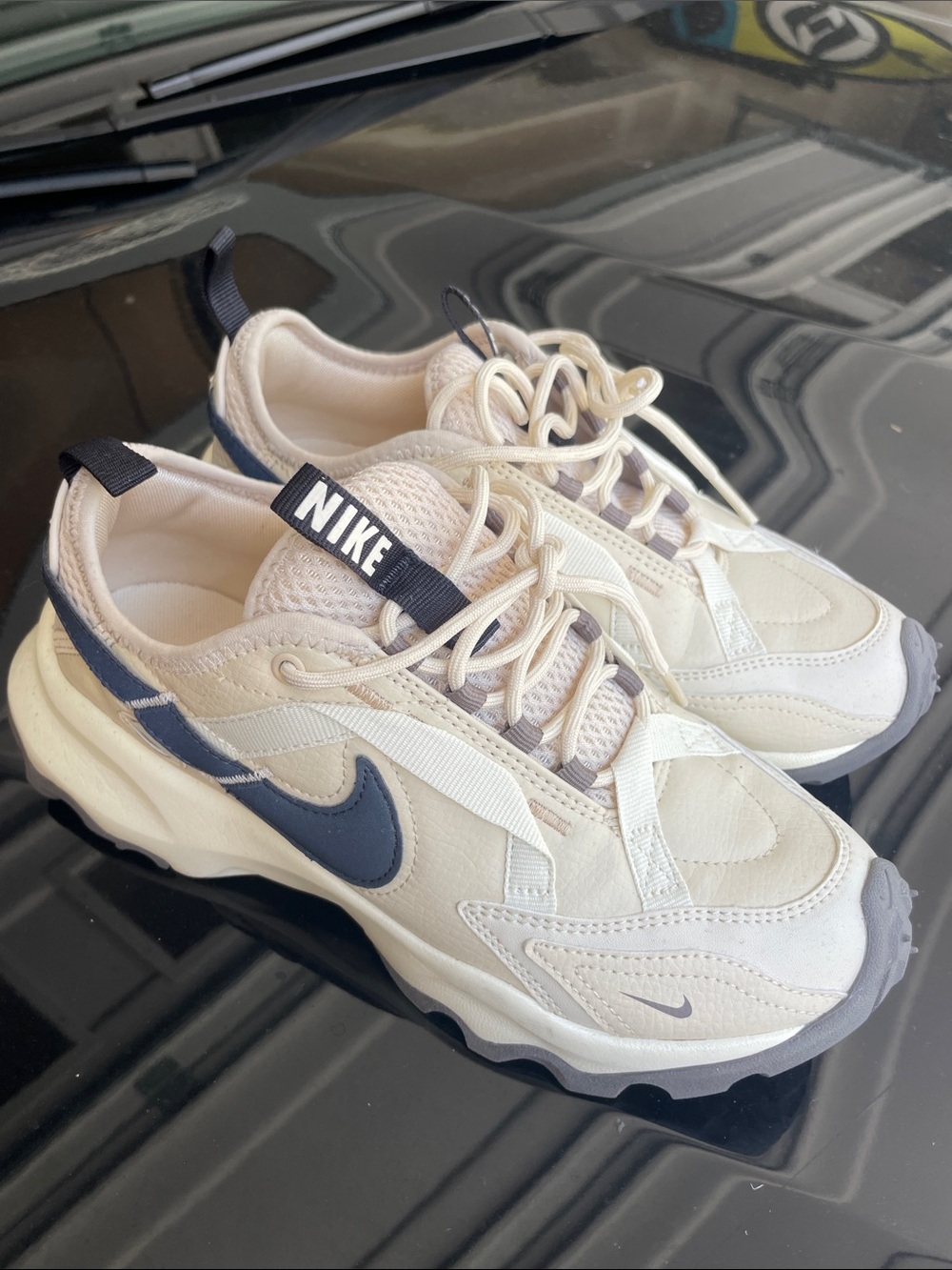 Nike Cream and Navy Swoosh Trainer Sneakers